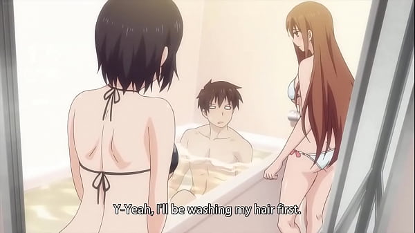 Cute hentai girl with big boobs fucks in the bathroom