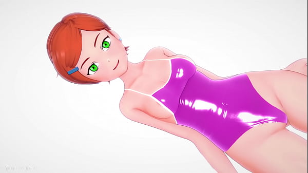 Gwen (version adulta) en su traje de baño lista para jugar con una gran polla